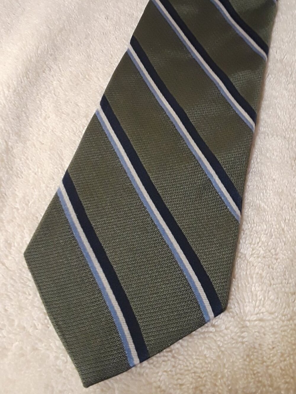 Silk Tie-Vintage Tommy Hilfiger-USA Made-Green with Navy Blue/Wht Stripe 4" wide